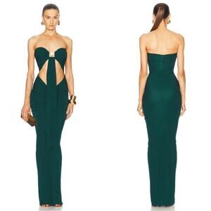 CHRISTOPHER ESBER Bezel Quartz Disconnect Strapless Cutout Green Maxi Dress Sz 0